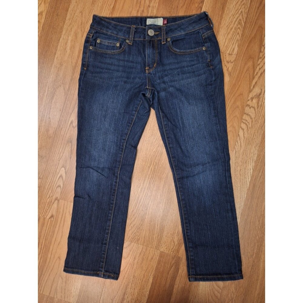 So Womens Straight Cropped Dark Wash Mid Rise Denim Blue Jeans Size 5
